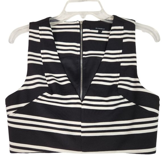 Olivaceous Womens Crop Top Size L Black White Stripe Sleeveless Zip Back Stretch - Picture 1 of 9